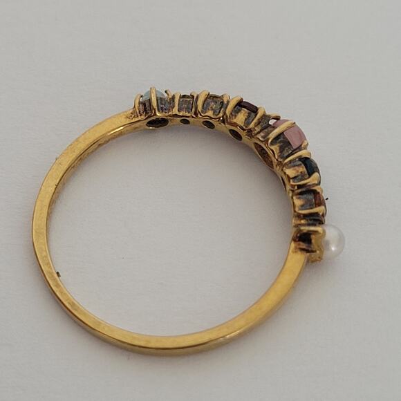 ete 925 Silver Ring Gold Size US 5.5 16mm Jewelry Multi Gem Pearl Multicolored - Picture 4 of 8